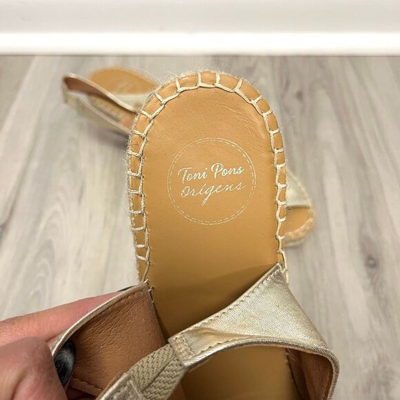 Toni Pons Sandals Women’s 41 Bernia Metallic Leather Wedge Peep Toe Espadrille - Picture 4 of 8